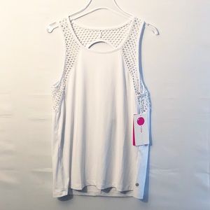 White yogalicios mesh work out yoga tank top